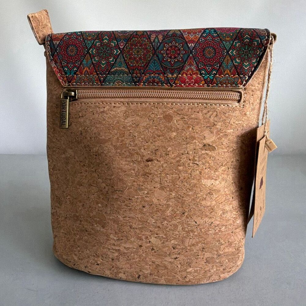 Natural Cork Crossbody Bag Portugal Boho Mandala Vegan Small Shoulder Purse New - Picture 13 of 13